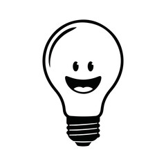 Cartoon light bulb character smiling silhouette, vector art