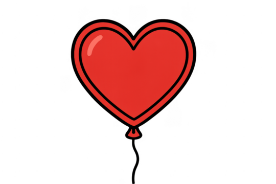 Red heart balloon floating on transparent background - Powered by Adobe