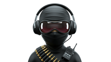 Ninja with Headset and Radio Communicating