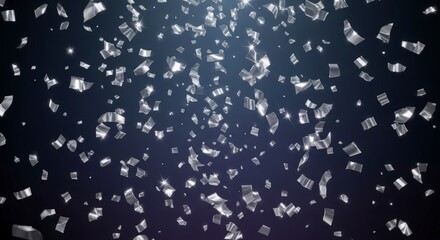 Abstract background with falling shiny silver confetti creating a festive and celebratory atmosphere.