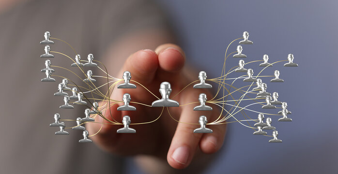 Visualize interconnectedness and teamwork in business. This image represents networking, communication, and digital connections. - Powered by Adobe