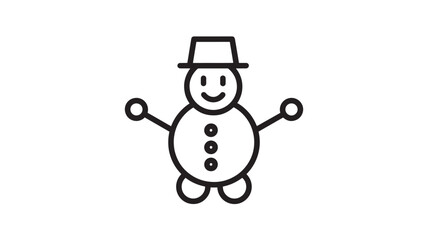 a simple black and white line drawing of a snowman with a hat and buttons arms outstretched on transparent background silhouette high quality professional detailed modern