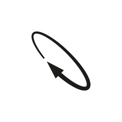 Semicircular rounded arrow. Vector illustration. The semi circle curved long arrow moves in a circular trajectory and path.