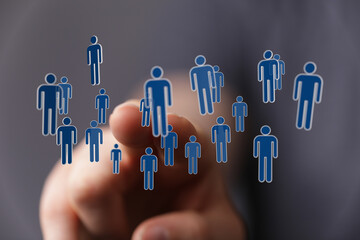 Abstract conceptual image about social network,  teamwork or connection between people or concepts, hand touch