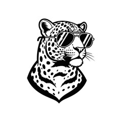 Cool leopard cartoon character wearing sunglasses silhouette, vector art