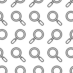 Magnifying glass pattern of simple outline icons. Loupe seamless repeating background. Vector illustration.