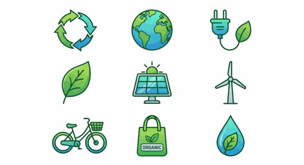 Green Energy and Sustainability Icons Set