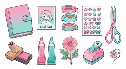 Aesthetic Pastel Kawaii Scrapbook & Journaling Tools Set
