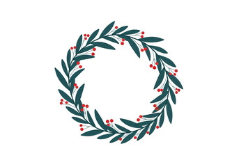 Wreath made of dark green leaves and red berries