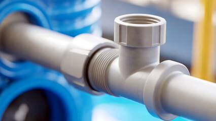 Industrial plumbing pipes and connectors in maintenance setup
