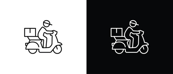 Delivery courier icons. Scooter delivery vehicle icons representing various delivery activities. Fast delivery icon with transparent and black background. Editable strokes.
