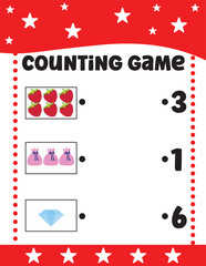 Educational counting game with fruits and objects