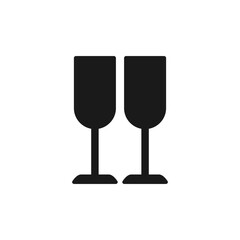 2 glass wine icon. Two wine glasses silhouette icon standing side by side. Vector illustration on white background.