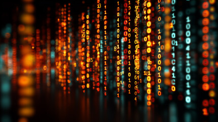 Fototapeta premium The concept of software updates is shown as a brilliant stream of data flowing into the computer.