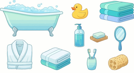 Cartoon Bathroom and Hygiene Objects Collection