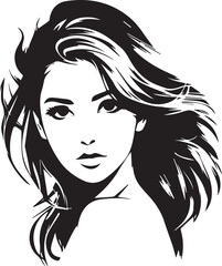 Fashion woman portrait vector sketch. Black and white line art girl face for hairstyle and makeup branding.