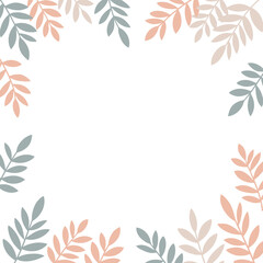 Decorative frame with pastel colored stylized leaves on a white background.