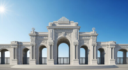 Obraz premium Architectural monument with arched openings against clear blue sky 