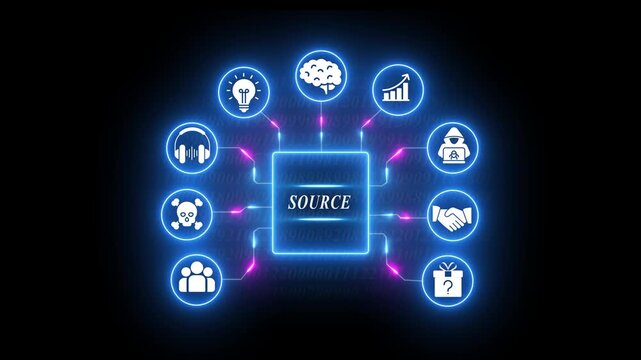 Digital Source Concept with Icons and Binary Code Background technology origin