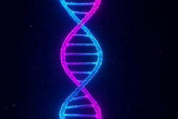 Abstract glowing neon dna helix structure in vibrant blue and pink colors