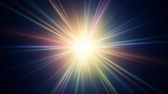 Bright light burst with colorful rays on a dark background. - Powered by Adobe