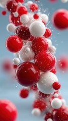Dynamic stream of red and white glossy spheres floating for abstract backgrounds.

