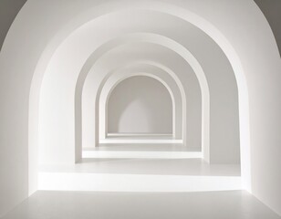 Fototapeta premium Endless White Arches Hallway Perspective Symmetry Bright Lighting Minimalist Architecture