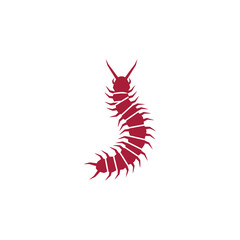 Red Centipede Silhouette Logo Featuring Bold Stylized Arthropod Shape for Modern Wildlife Branding Use