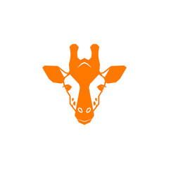 Minimalist geometric giraffe head logo in bold orange silhouette for modern branding and creative design