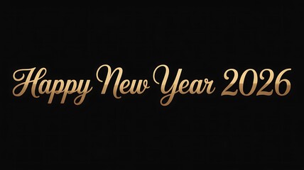 Happy new year 2026 elegant golden script text on a sophisticated dark background