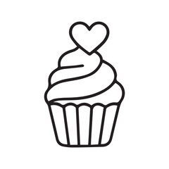 Sweet Cupcake with Heart Outline Vctor Icon