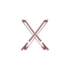 Crossed classical string instrument bows forming a minimalist vintage music symbol in clean monochromatic style