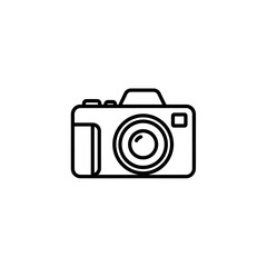 Minimalist black line camera icon design for photography, media, digital imaging, and creative branding