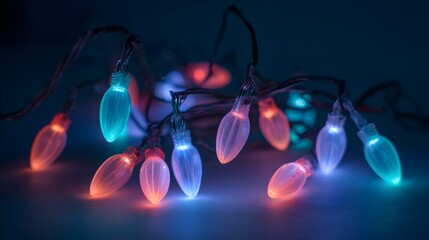 Vibrant glowing LED string arrangement with modern neon accents creating a clean festive digital lighting design
