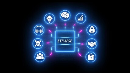 Synapse Concept with Neon Icons and Binary Code Background brain connection - Powered by Adobe