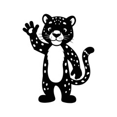 Cute leopard cartoon character waving hand silhouette, vector art