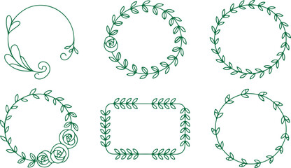Fototapeta premium Beautiful Hand Drawn Green Botanical Frames and Wreaths for Your Designs