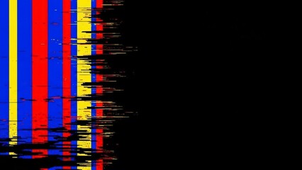 Abstract vertical stripes in red, blue, and yellow on a black background, creating a modern and dynamic visual effect.