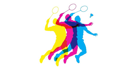 Obraz premium Dynamic Badminton Players Silhouette CMYK Color Spectrum Action Shot
