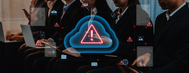 Cloud computing with alert icons and security elements, representing real-time threat detection, risk prevention, and digital infrastructure protection Parse