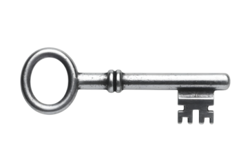 antique silver key with a classic design  . Isolated on transparent background, png