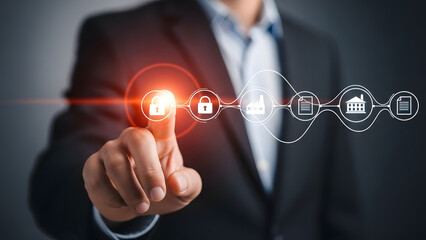 Man touching digital interface security network connection