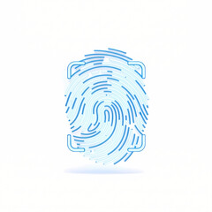 Blue glowing fingerprint with a scanning frame, symbolizing digital security and biometric identification technology.