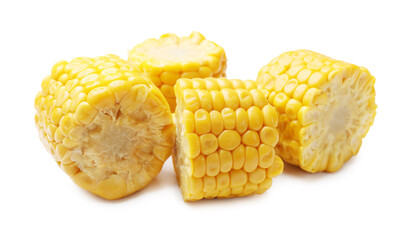 Pieces of tasty corn cob isolated on white