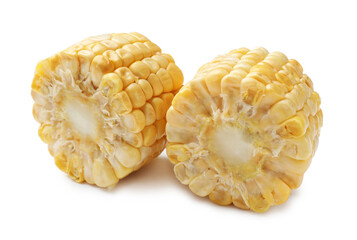 Pieces of raw corn cob isolated on white