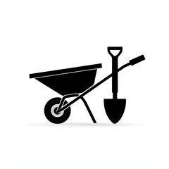 Wheelbarrow and Shovel Garden Construction Tools Icon