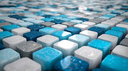 Obraz premium Rows of Small Rounded Cubes in Shades of Blue and Gray with Glitter abstract photo background