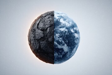Sustainable energy shift concept. Earth Half Covered by Fossil Fuels Illustrated in a Unique Conceptual Artwork Representing Sustainability