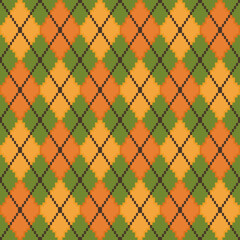 Seamless argyle pattern on dark brown and yellow, green, orange cream, repeat seamless pattern, clothes, fabric, textile, wrapping