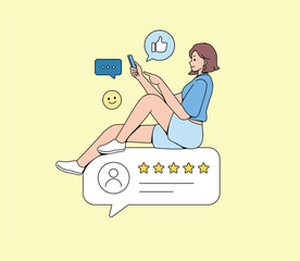 Collecting Positive Customer Feedback illustration. User Review and Rating. Flat vector illustration.